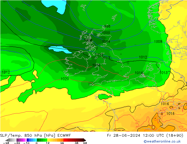 SLP/Temp. 850 hPa ECMWF Fr 28.06.2024 12 UTC