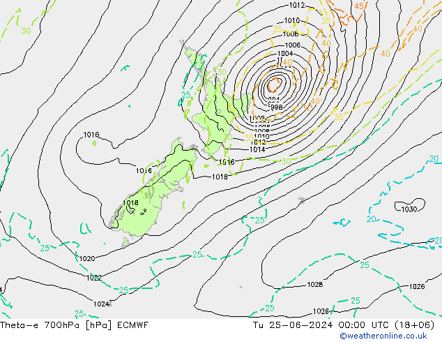 Theta-e 700hPa ECMWF Tu 25.06.2024 00 UTC