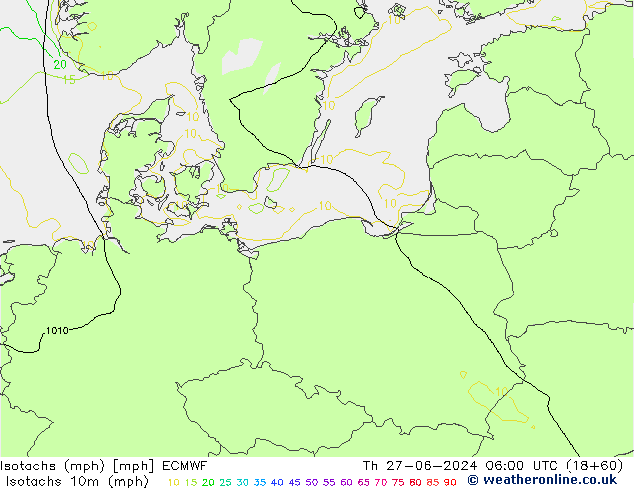 Isotachs (mph) ECMWF чт 27.06.2024 06 UTC