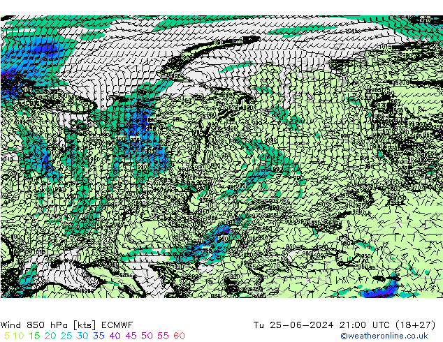 wiatr 850 hPa ECMWF wto. 25.06.2024 21 UTC