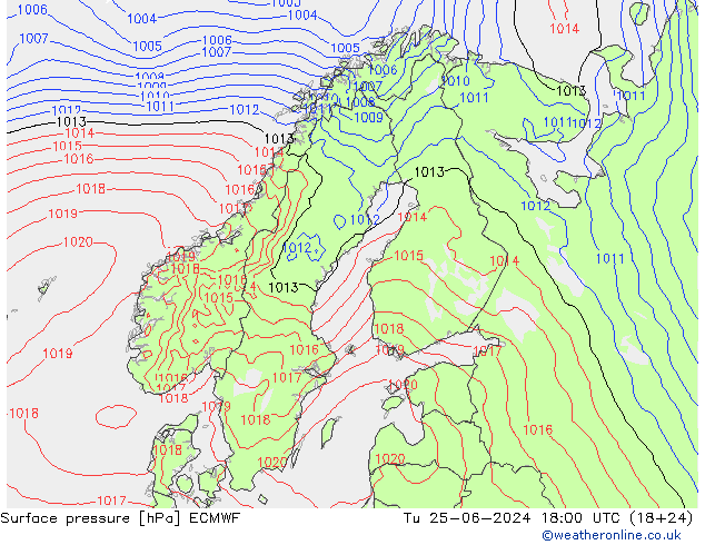 地面气压 ECMWF 星期二 25.06.2024 18 UTC