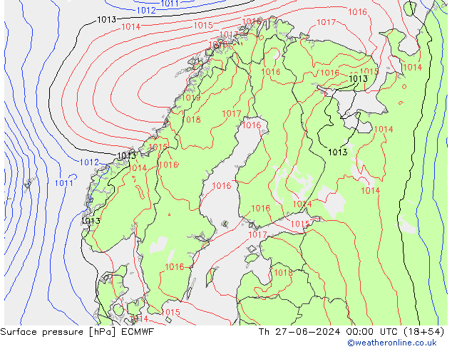 Pressione al suolo ECMWF gio 27.06.2024 00 UTC