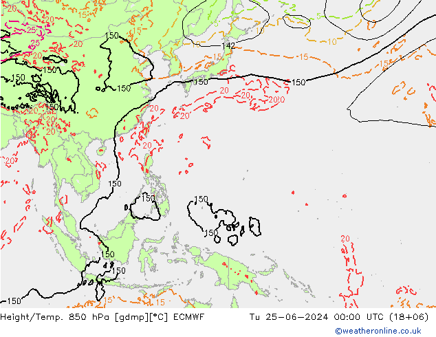 Z500/Rain (+SLP)/Z850 ECMWF wto. 25.06.2024 00 UTC