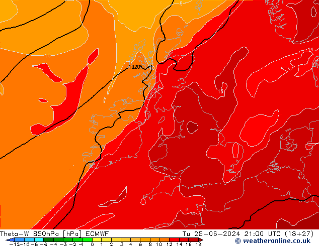 Theta-W 850hPa ECMWF Tu 25.06.2024 21 UTC