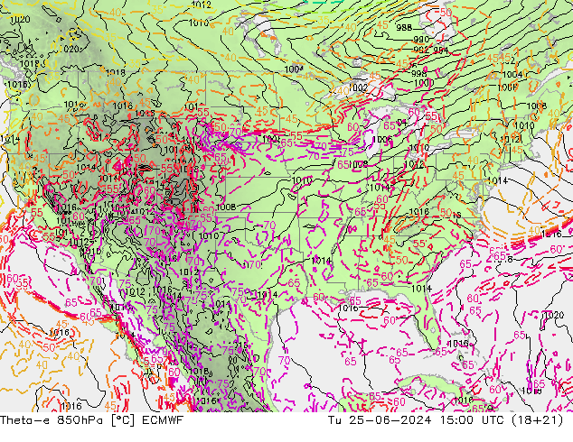 Theta-e 850hPa ECMWF Sa 25.06.2024 15 UTC