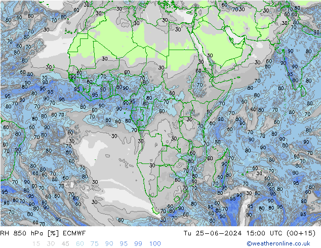 RH 850 hPa ECMWF Tu 25.06.2024 15 UTC