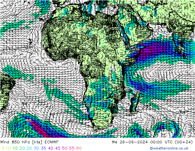 Vento 850 hPa ECMWF mer 26.06.2024 00 UTC