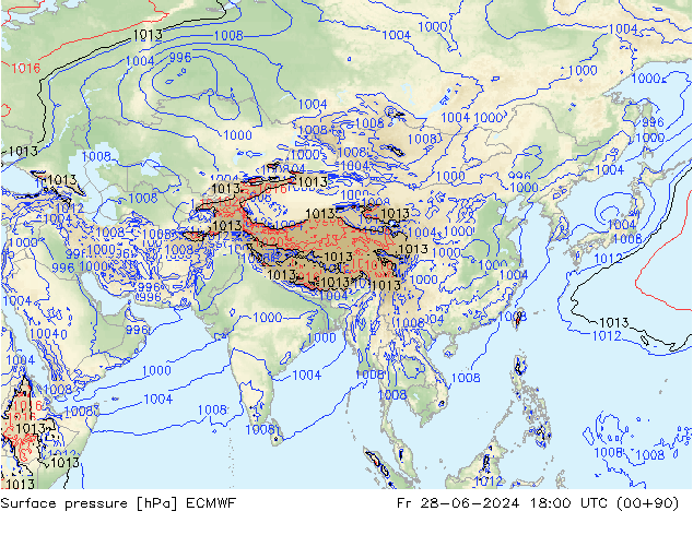 pressão do solo ECMWF Sex 28.06.2024 18 UTC