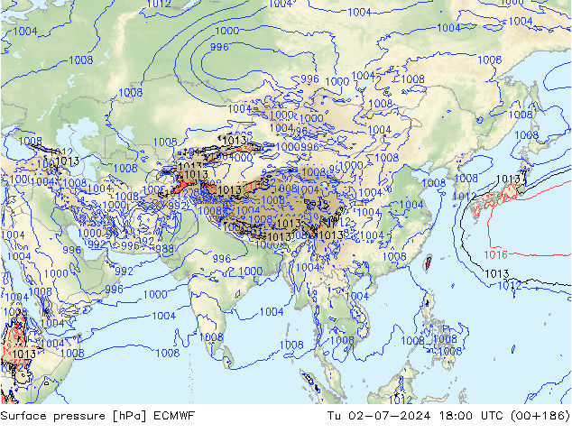 Surface pressure ECMWF Tu 02.07.2024 18 UTC