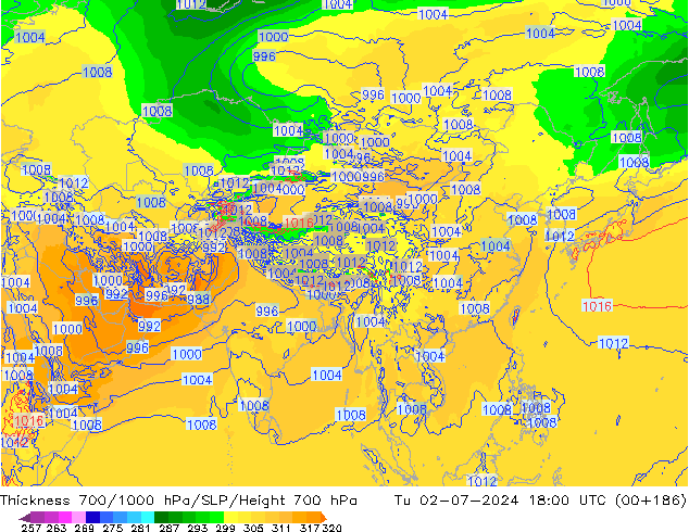 Thck 700-1000 hPa ECMWF Tu 02.07.2024 18 UTC