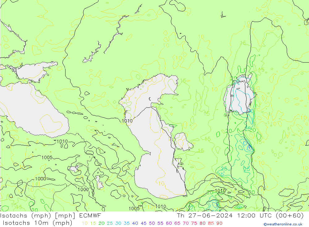 Isotachen (mph) ECMWF do 27.06.2024 12 UTC