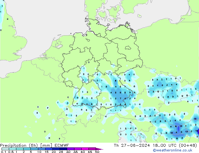 Precipitation (6h) ECMWF Čt 27.06.2024 00 UTC