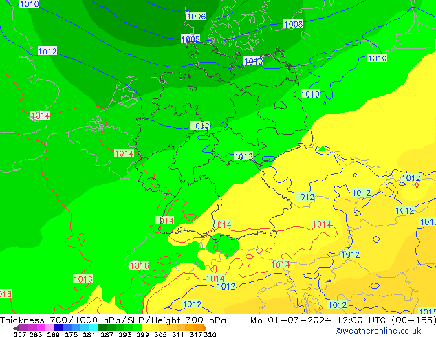 Thck 700-1000 hPa ECMWF lun 01.07.2024 12 UTC