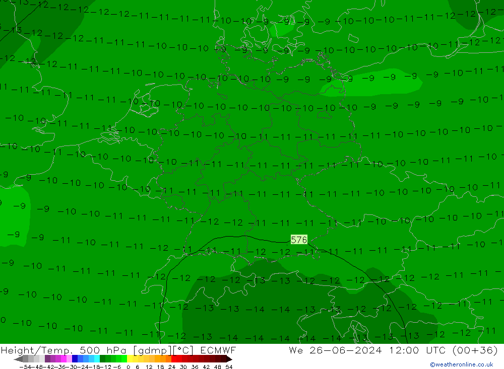 Z500/Rain (+SLP)/Z850 ECMWF mer 26.06.2024 12 UTC