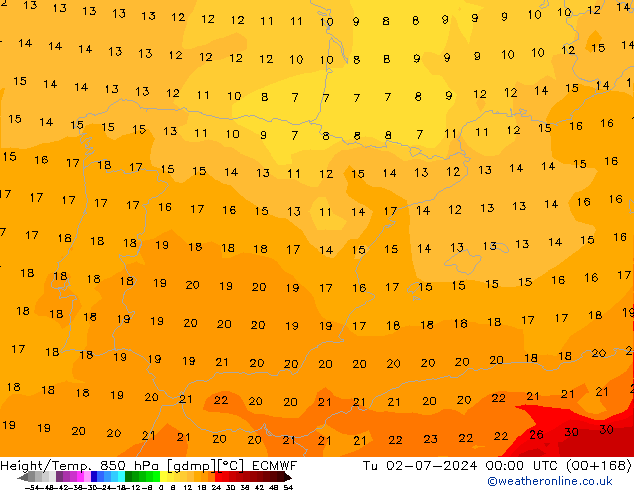 Height/Temp. 850 hPa ECMWF Di 02.07.2024 00 UTC