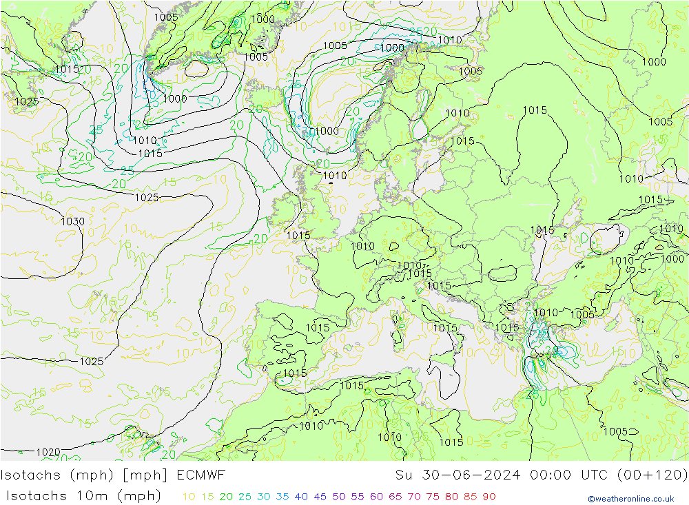 Isotachs (mph) ECMWF dim 30.06.2024 00 UTC