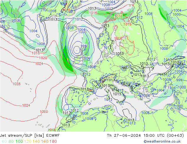 Prąd strumieniowy ECMWF czw. 27.06.2024 15 UTC