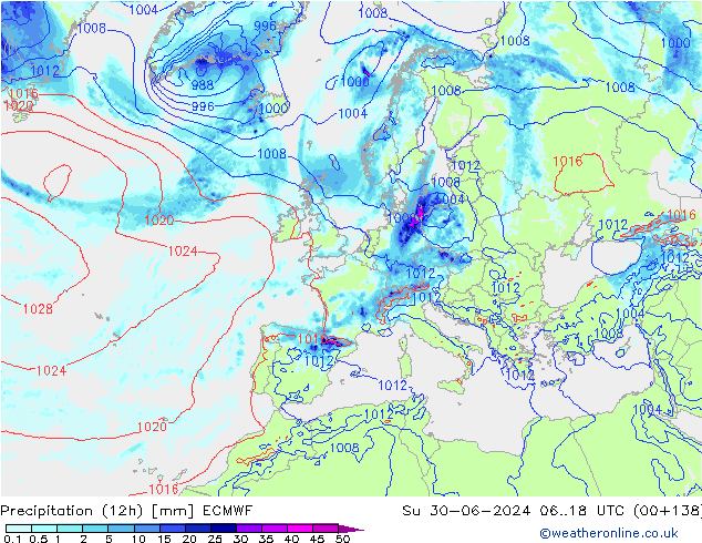 Precipitación (12h) ECMWF dom 30.06.2024 18 UTC