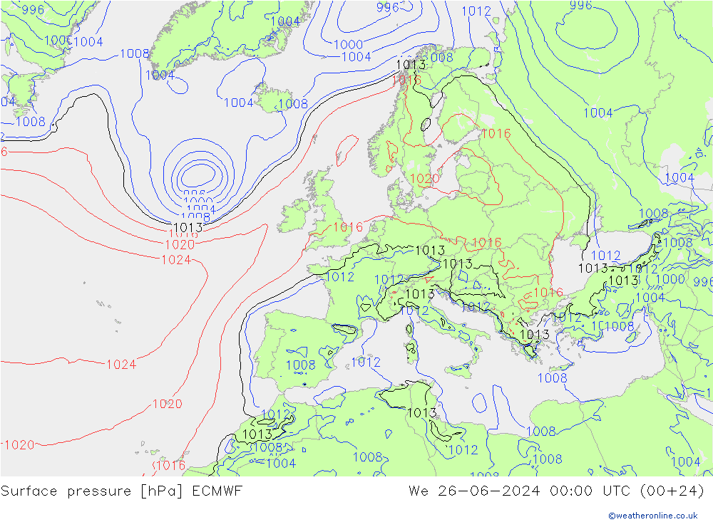 pressão do solo ECMWF Qua 26.06.2024 00 UTC