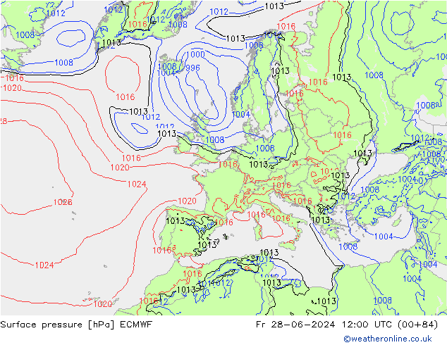 Surface pressure ECMWF Fr 28.06.2024 12 UTC