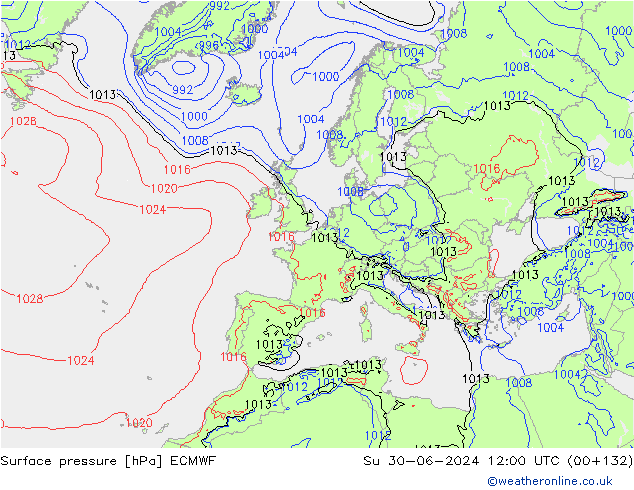 Surface pressure ECMWF Su 30.06.2024 12 UTC