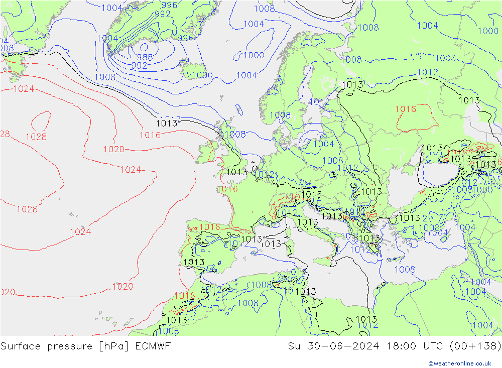 Bodendruck ECMWF So 30.06.2024 18 UTC