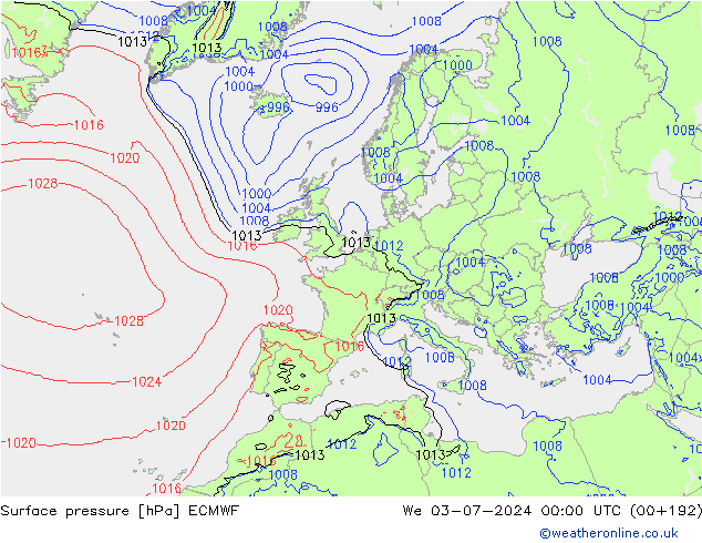 Surface pressure ECMWF We 03.07.2024 00 UTC