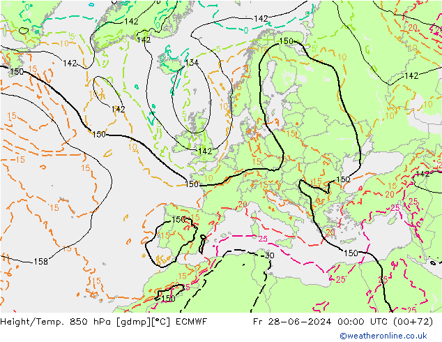 Z500/Rain (+SLP)/Z850 ECMWF Pá 28.06.2024 00 UTC