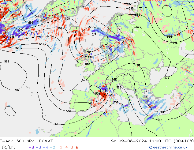 T-Adv. 500 hPa ECMWF so. 29.06.2024 12 UTC