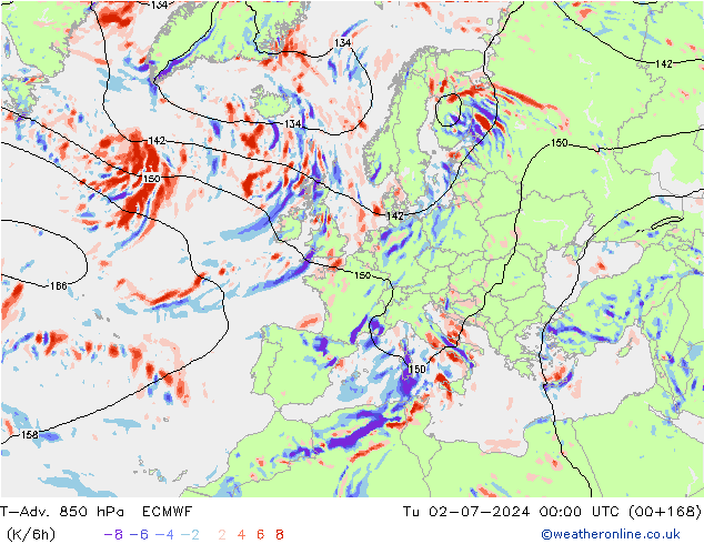 T-Adv. 850 hPa ECMWF mar 02.07.2024 00 UTC