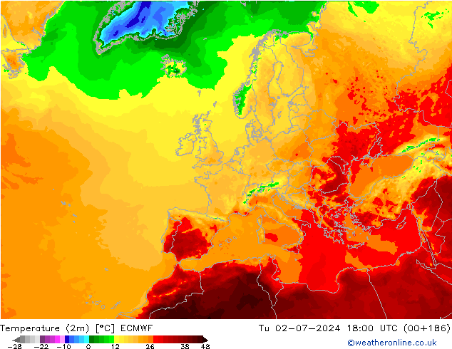 Temperatura (2m) ECMWF Ter 02.07.2024 18 UTC