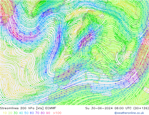 Streamlines 200 hPa ECMWF Su 30.06.2024 06 UTC