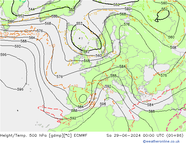 Height/Temp. 500 hPa ECMWF Sáb 29.06.2024 00 UTC