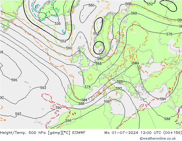 Z500/Rain (+SLP)/Z850 ECMWF Po 01.07.2024 12 UTC