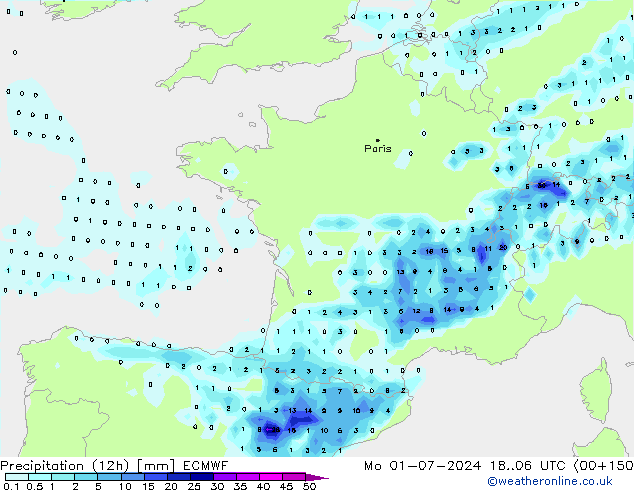 Precipitation (12h) ECMWF Po 01.07.2024 06 UTC