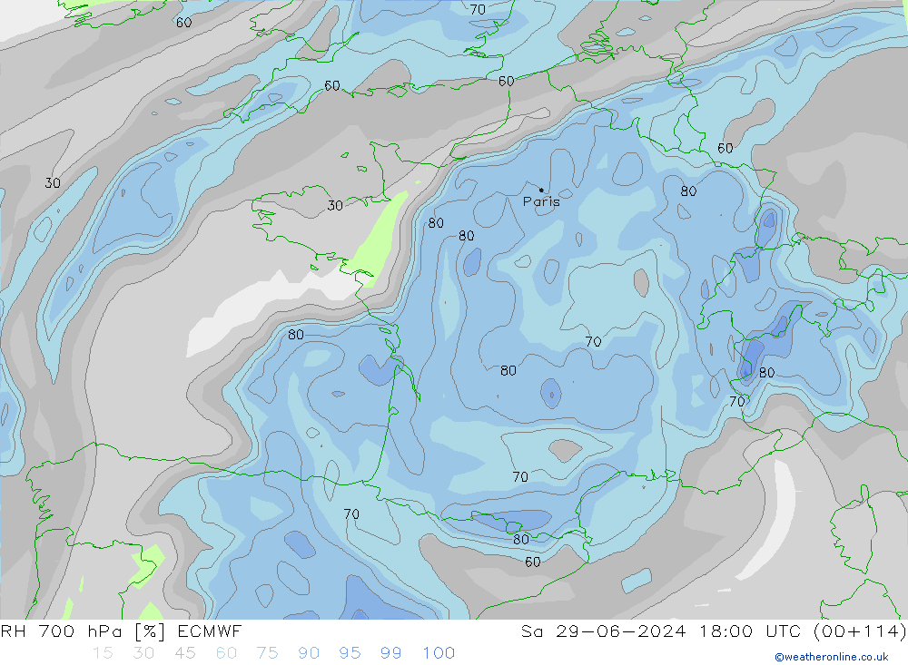Humidité rel. 700 hPa ECMWF sam 29.06.2024 18 UTC