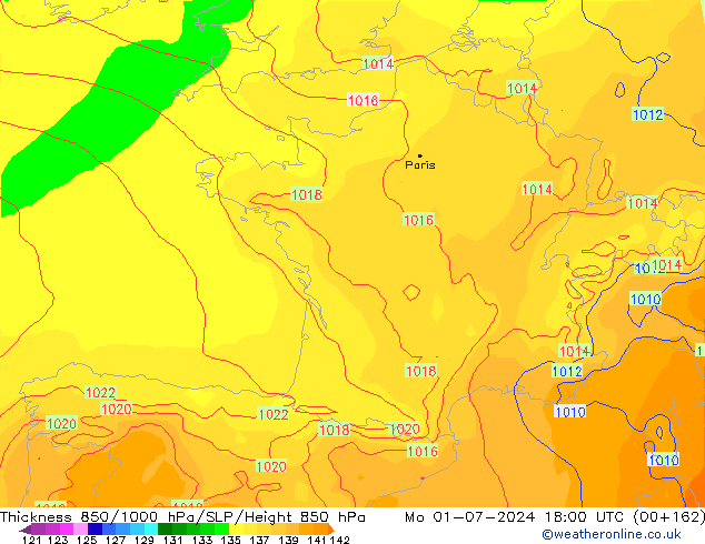 850-1000 hPa Kalınlığı ECMWF Pzt 01.07.2024 18 UTC