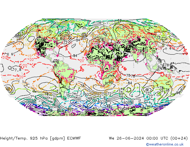 Height/Temp. 925 гПа ECMWF ср 26.06.2024 00 UTC