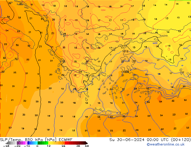 SLP/Temp. 850 hPa ECMWF Su 30.06.2024 00 UTC