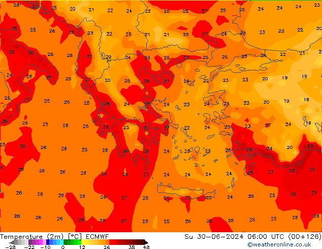 Temperatura (2m) ECMWF Dom 30.06.2024 06 UTC