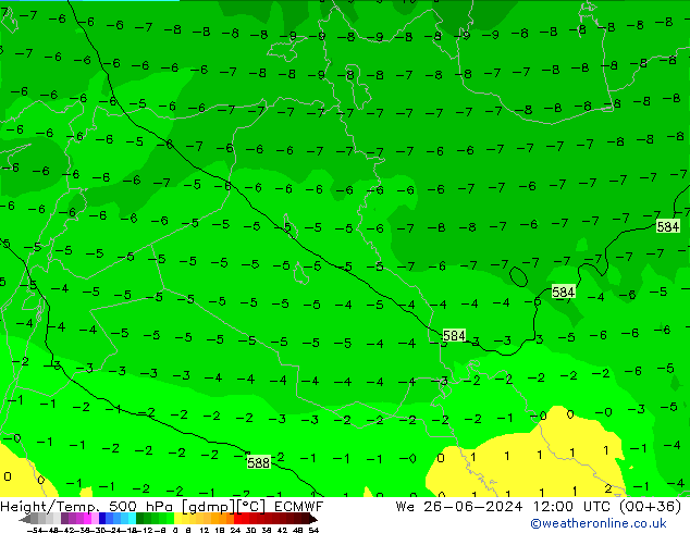 Z500/Rain (+SLP)/Z850 ECMWF mer 26.06.2024 12 UTC