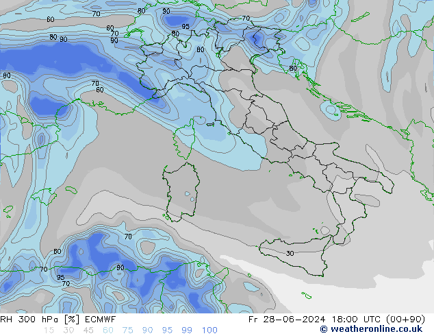 RH 300 hPa ECMWF pt. 28.06.2024 18 UTC