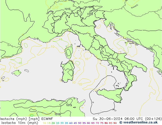 Isotachs (mph) ECMWF Ne 30.06.2024 06 UTC