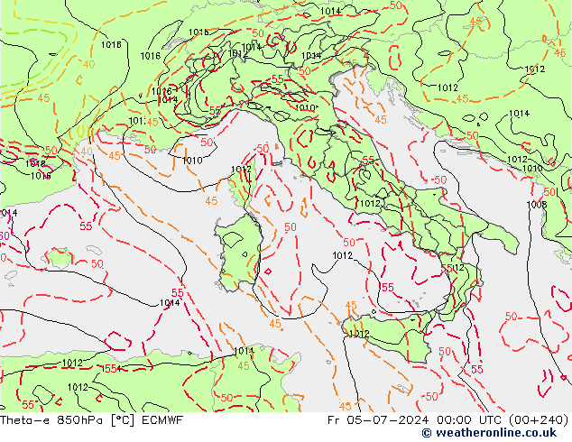 Theta-e 850hPa ECMWF Cu 05.07.2024 00 UTC