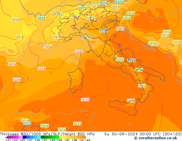 Thck 850-1000 гПа ECMWF Вс 30.06.2024 00 UTC