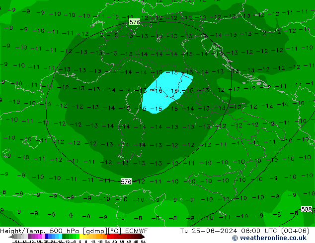 Z500/Rain (+SLP)/Z850 ECMWF Di 25.06.2024 06 UTC