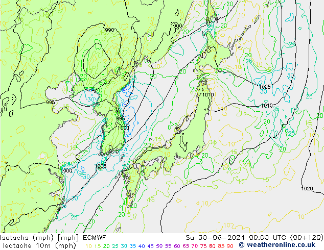 Isotachs (mph) ECMWF dim 30.06.2024 00 UTC