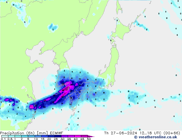Z500/Rain (+SLP)/Z850 ECMWF jue 27.06.2024 18 UTC