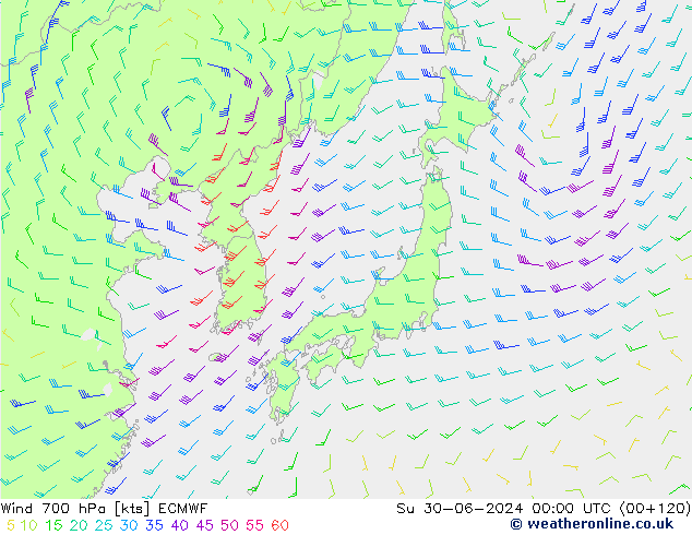 Wind 700 hPa ECMWF Su 30.06.2024 00 UTC