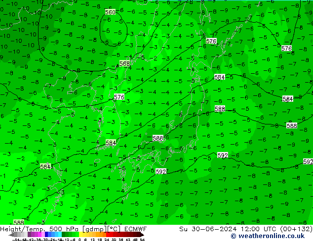 Height/Temp. 500 hPa ECMWF dom 30.06.2024 12 UTC